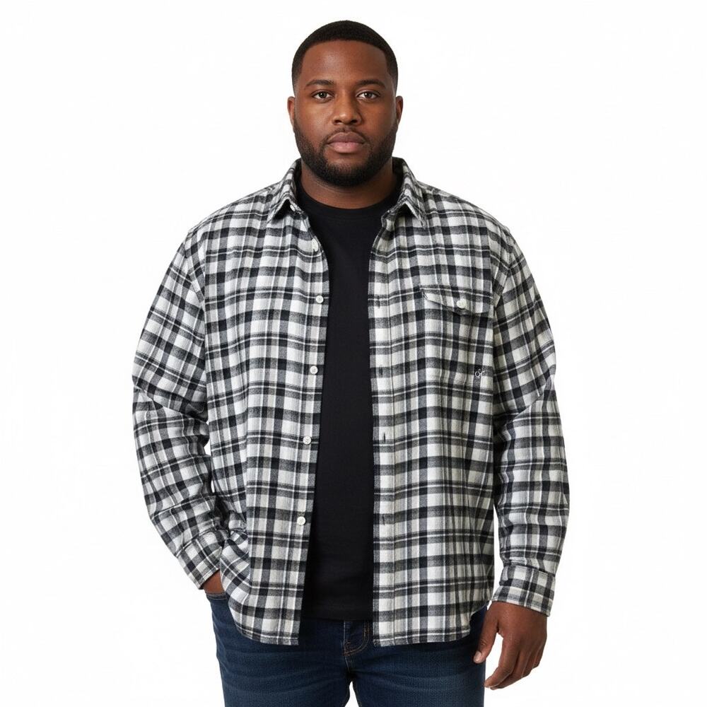 Calvin Klein Plaid Button Down Shirt Sz XXL Gray Cotton Lyocell Casual Normcore